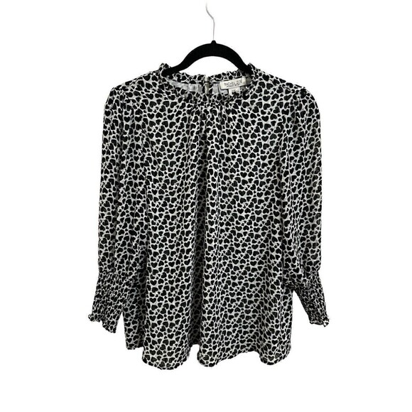Rachel Zoe Blouse Size Medium Womens Sheer Heart Design High Neck Long Sleeve - Picture 1 of 7